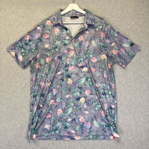 Sunday Swagger Men’s Size Large Purple Pink Polo Floral Performance Golf Shirt